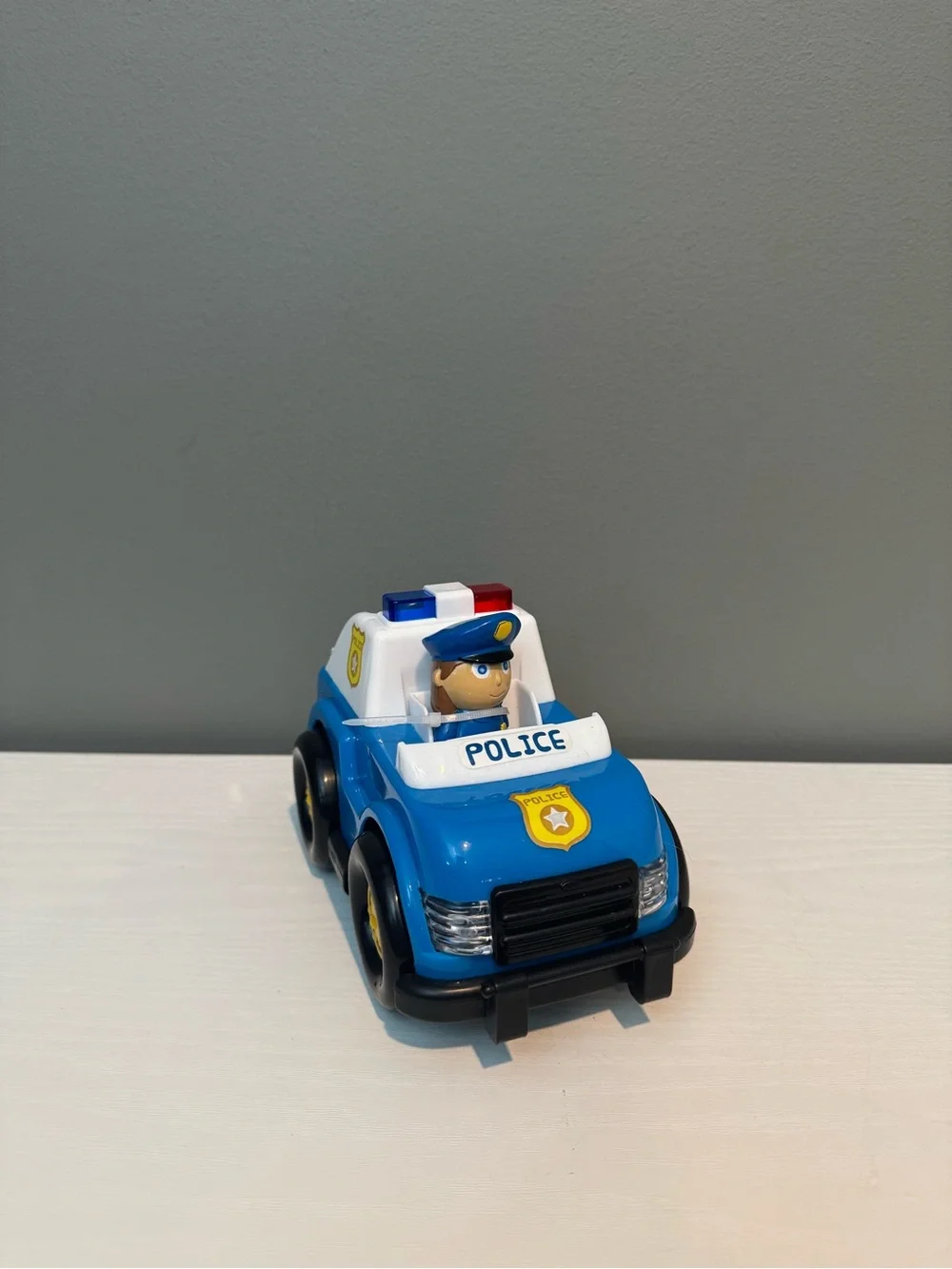 Blue Police Patrol Toy Car with Officer Figure tested and sounds work